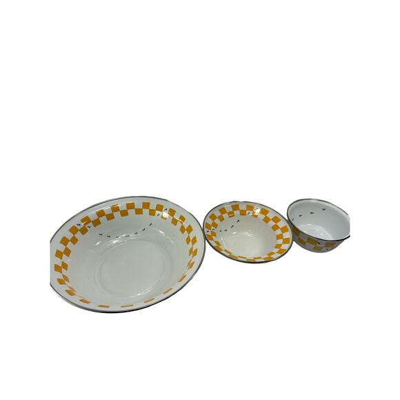 The Golden Rabbit II Joan Wilkes Gold Checkers & Ants‎ Enamelware Bowls Set of 3 - Picture 5 of 14